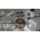 Assorted 20th century Chinese plates and saucers in famille rose colours (16)