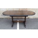 20th century dark elm extending table with trestle-style base