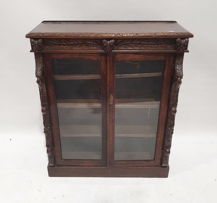 20th century carved oak glazed bookcase on plinth base  Condition ReportHeight 105cm Width 89cm - Image 2 of 2