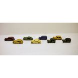 Quantity of loose diecast Dinky toys to include 2 x light brown Triumphs, Riley, blue delivery