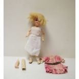 German bisque headed doll with sleeping eyes, open mouth, ball jointed wood and composition body,