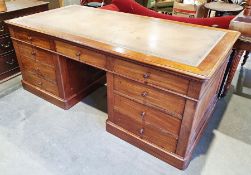 19th century mahogany partner's desk, the rectangular top with rounded corners, moulded edge and