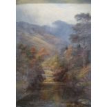 W L Turner (early 20th century) Oil on board Mountainous river landscape, 34cm x 23cm