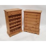 Narrow pine chest of six drawers, to bracket feet and a pine wine bottle rack (2)