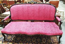 French Louis XVI style Canape sofa with black painted frame finished in fuscia pink velvet