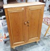 Late 19th/early 20th century pine two-door cabinet, the two panelled doors enclosing shelves, on