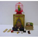 Clockwork song bird toy, a pair of toy glasses, etc (2 boxes)