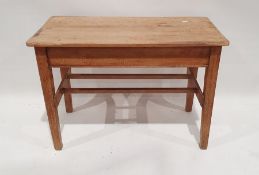 Pine kitchen table on dual stretcher supports, 106cm x 54cm x 73cm