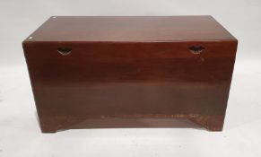 20th century Eastern coffer with shell-shaped recessed handles, fitted with shelf to interior, lined