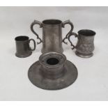Two-handled pewter mug with presentation inscription for 'Clare College Junior Trial Eights 1889',