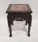 20th century Chinese square marble top side table with carved sides, on cabriole legs, 35cm x 35cm x