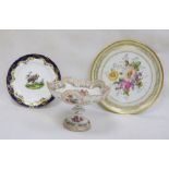 Continental Meissen-style pedestal bowl with floral decoration, a Minton decorative plate and a