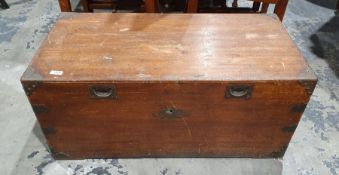 20th century Chinese mahogany chest with camphorwood lining and copper bound corners