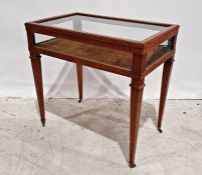 19th century satinwood bijouterie table, rectangular with ebony stringing, lift-up lid and on square