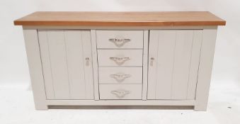 20th century sideboard, the oak top on painted base with four drawers, two cupboard doors, 162cm x