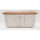 20th century sideboard, the oak top on painted base with four drawers, two cupboard doors, 162cm x