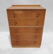 Mid century modern Meredew oak chest of five drawers, on plinth base, 76cm wide