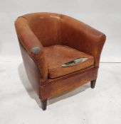 20th century brown leather office tub chair by Chesters