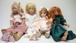 Gotz blonde haired doll, another similar and two other dolls (1 box)