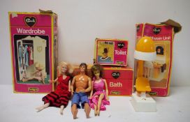 Assorted Sindy dolls and accessories, some boxed, to include bath, wash basin unit, wardrobe and