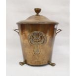 Early 20th century brass coal scuttle of two-handled bucket form with stylised Art Nouveau