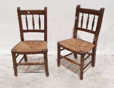 Pair of early 20th century child's rush seated chairs on turned front legs and stretchers (2)