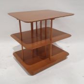 Mid century modern oak three-tier side table, the rectangular tiers with rounded corners, united