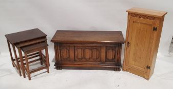 Modern pine pot cupboard by Oakmill Furniture, a 20th century oak coffer and a nest of three