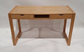 Modern oak desk with two drawers and open recess, 130cm x 77cm