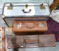 Three travel trunks and assorted pictures