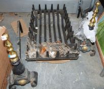Cast iron fire grate and pair of fire dogs