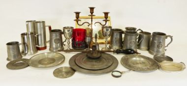 Collection of pewter tankards, an Italian ceramic tazza and various chinaware (3 boxes)