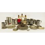 Collection of pewter tankards, an Italian ceramic tazza and various chinaware (3 boxes)