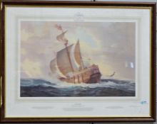 After W H Bishop Print "Matthew", print of John Cabot's ship, signed in pencil lower right, together