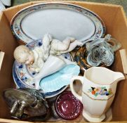 Murano spatter glass basket, a Poole pottery shell together with various china and glass (1 box)