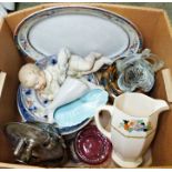 Murano spatter glass basket, a Poole pottery shell together with various china and glass (1 box)