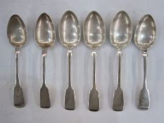 George IV provincial silver fiddle pattern dessert spoon by George Turner, Exeter 1827 and five