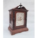 Plated wood and mahogany bracket clock, the movement striking a gong, the silvered dial with