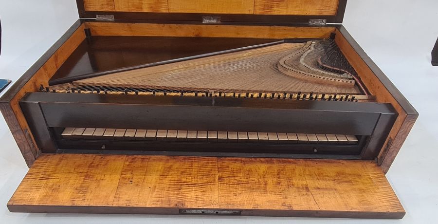 19th century figured wood and satinwood travelling miniature piano/spinet given by Caroline Murat, - Image 5 of 8