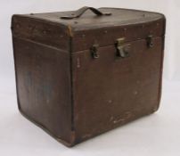 Vintage trunk with leather handle, brass studs and removable tray, 46cm x 40cm