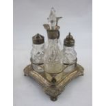 Georgian silver cruet stand, London 1810, 13oz and four cut glass bottles