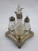 Georgian silver cruet stand, London 1810, 13oz and four cut glass bottles