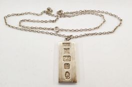 Silver ingot pendant, 1ozt on silver-coloured metal chain