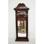 Victorian mahogany mirror with swan-neck pediment, flame mahogany veneer finish, on turned and