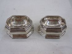 Pair of George I trencher salts, Britannia standard silver, of rectangular form, engraved to base IB