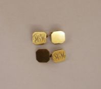 Pair of 9ct gold chain-pattern cufflinks, each with square ends with cut-off corners, initialled,