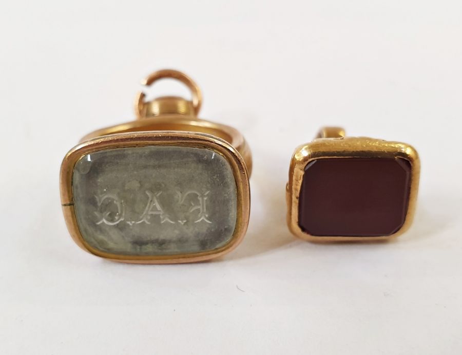 Georgian and gold coloured metal and intaglio carved rock crystal seal fob with initials FAC and a - Image 2 of 2