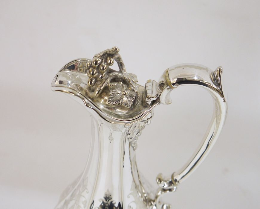 EPNS plated claret jug engraved with vines, a Bacchus mask and engraved initials - Image 2 of 4