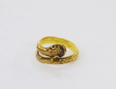 Victorian gold and ruby serpent memorial ring, set two small rubies as eyes, with inscription, 2.