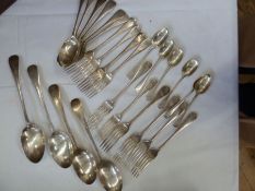 Walker & Hall silver flatware part service, viz:- five table forks, five dessert forks, six